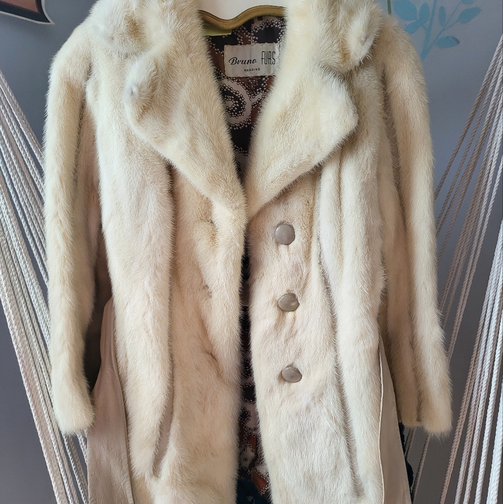 Pollack furs, vintage 1960's mink fur coat, waist length, button and tie closure